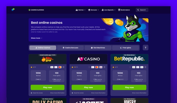 Casinos Slovenia tīmekļa vietnes projekta priekšskatījums