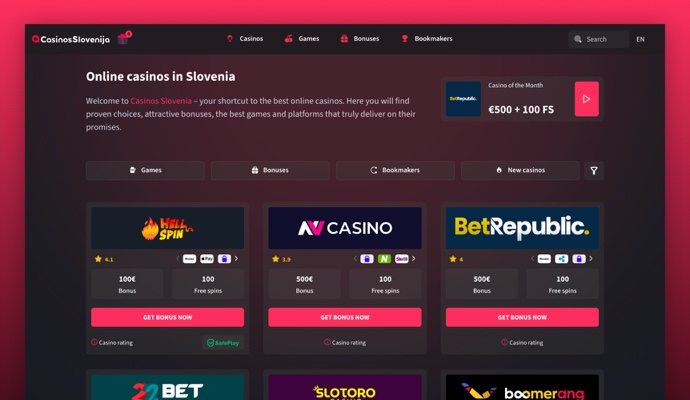 Casinosslovenija tīmekļa vietnes projekta priekšskatījums